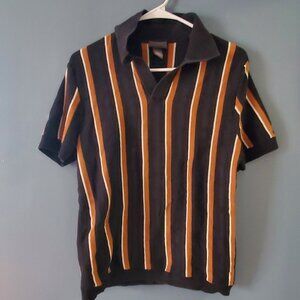 H & M Mens knit top size small brown offwhite black collar top